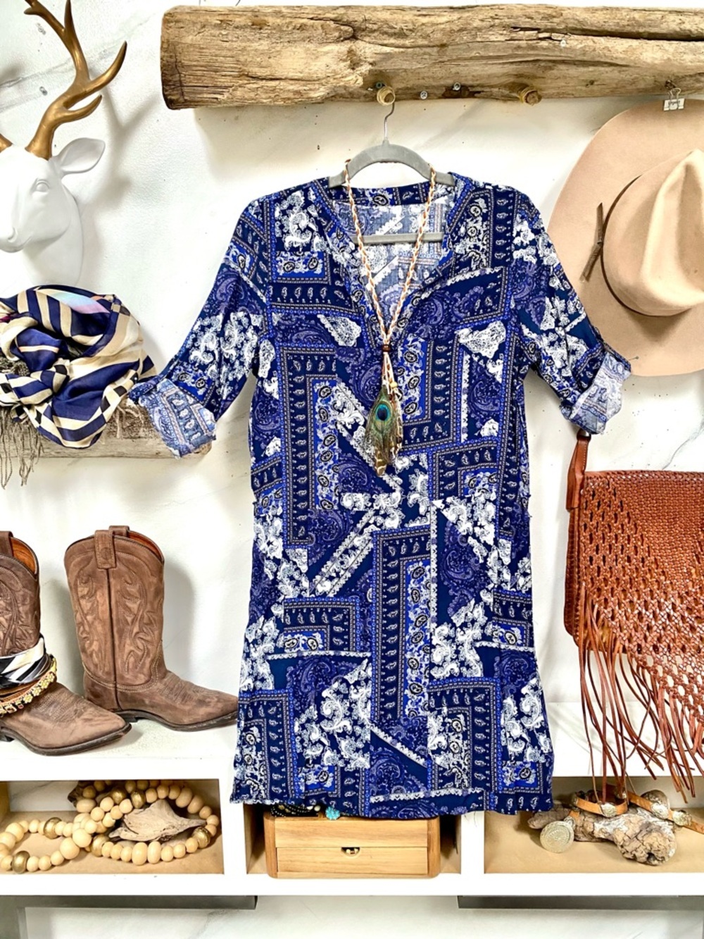 Comfy spring/summer boho dress w paisley design Mediterranean costal vibe